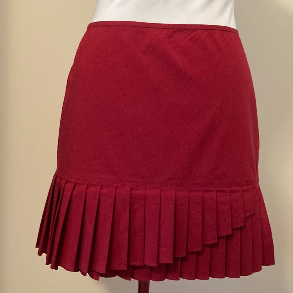 Red Asymmetrical Pleated Mini Skater Skirt